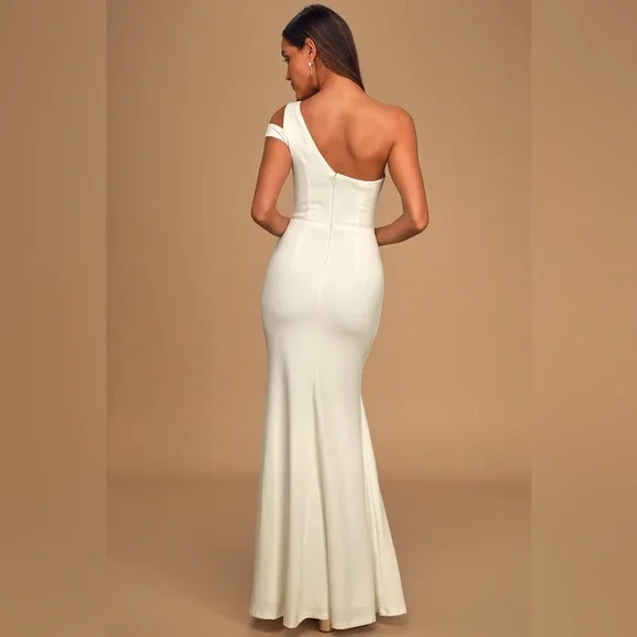 Lulus White One-Shoulder Mermaid Maxi Dress Wedding Formal Gown Prom Homecoming - Picture 2 of 9